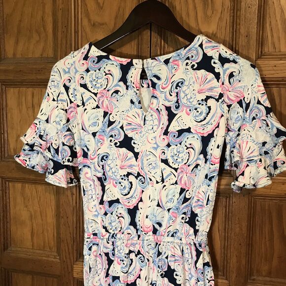 Lilly Pulitzer Lula High Tide Navy Romper Women XXS It's For Shore Ruffle Sleeve - Picture 12 of 14